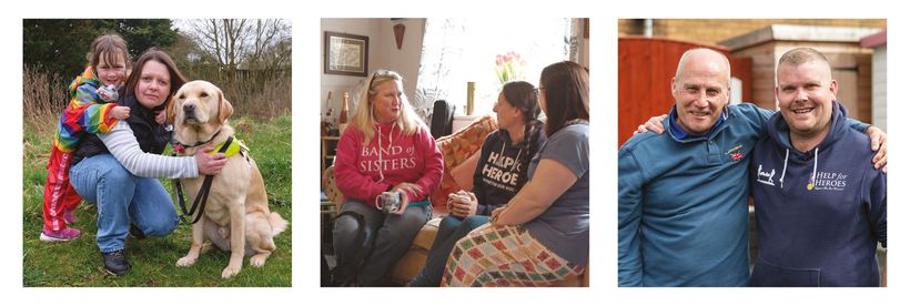 Three images of Help for Heroes, veterans and their families